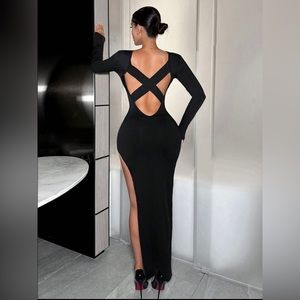 NWOT Black cut out back slit maxi dress XS